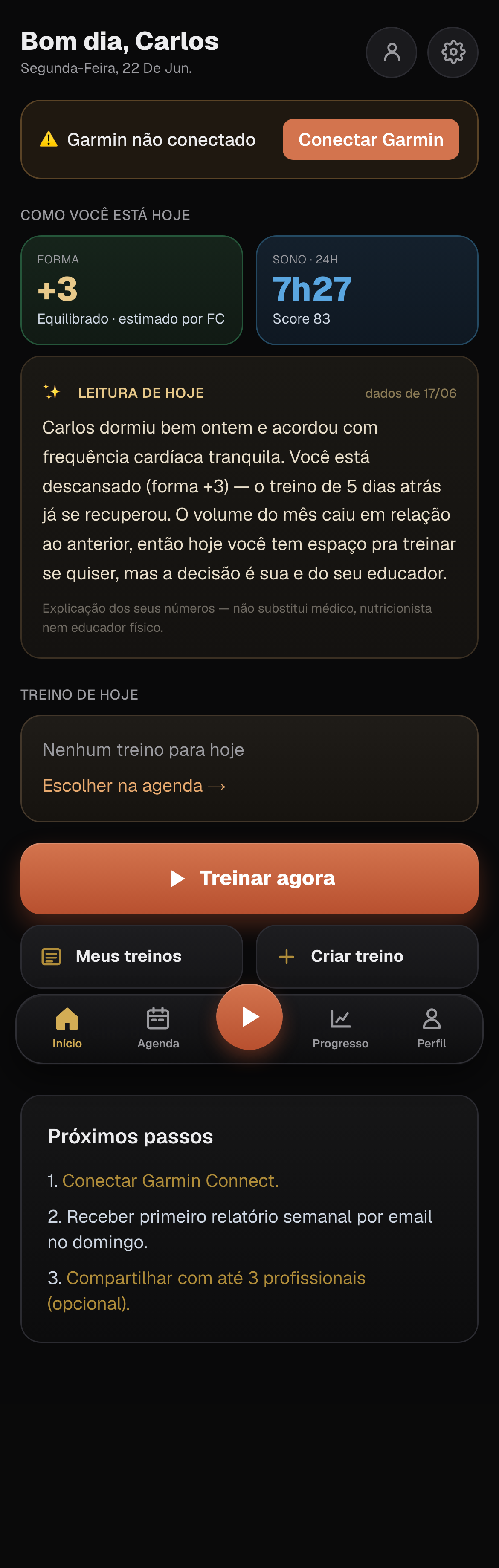 Tela inicial do app, na visão do cliente