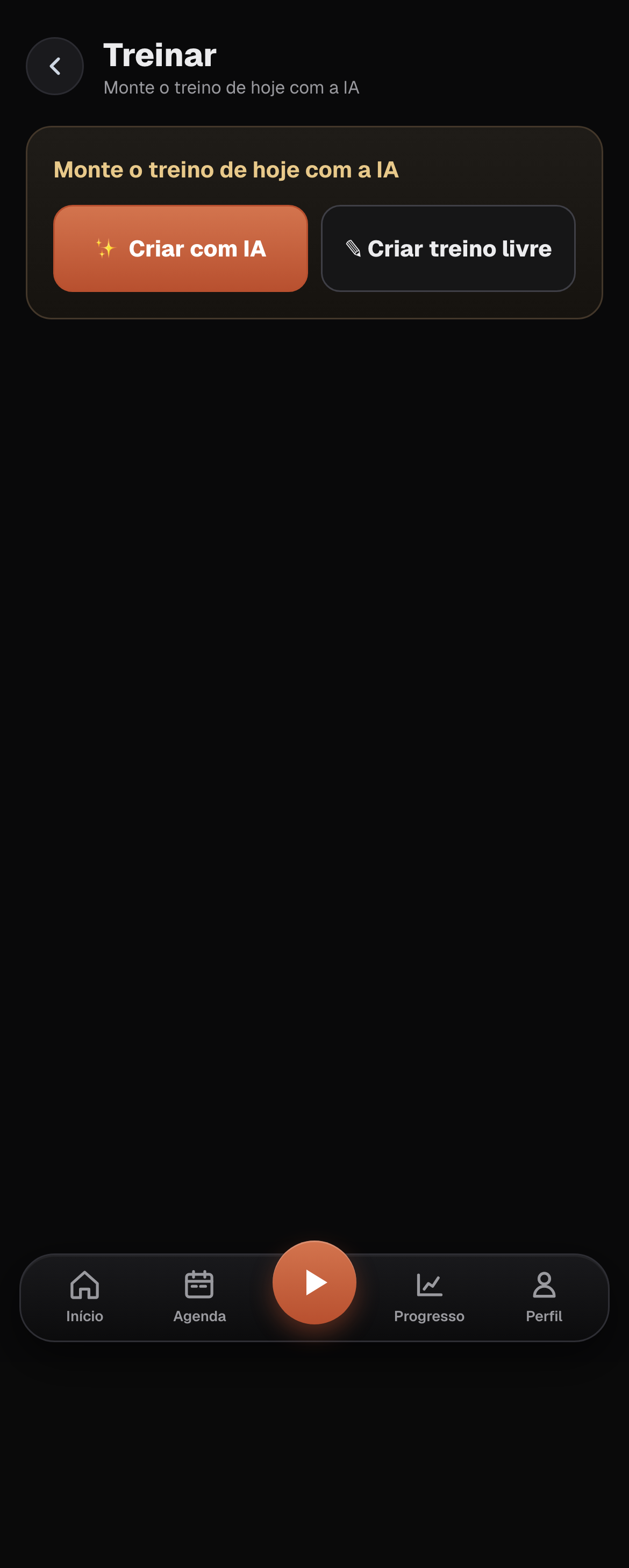 Lista de treinos realizados no app