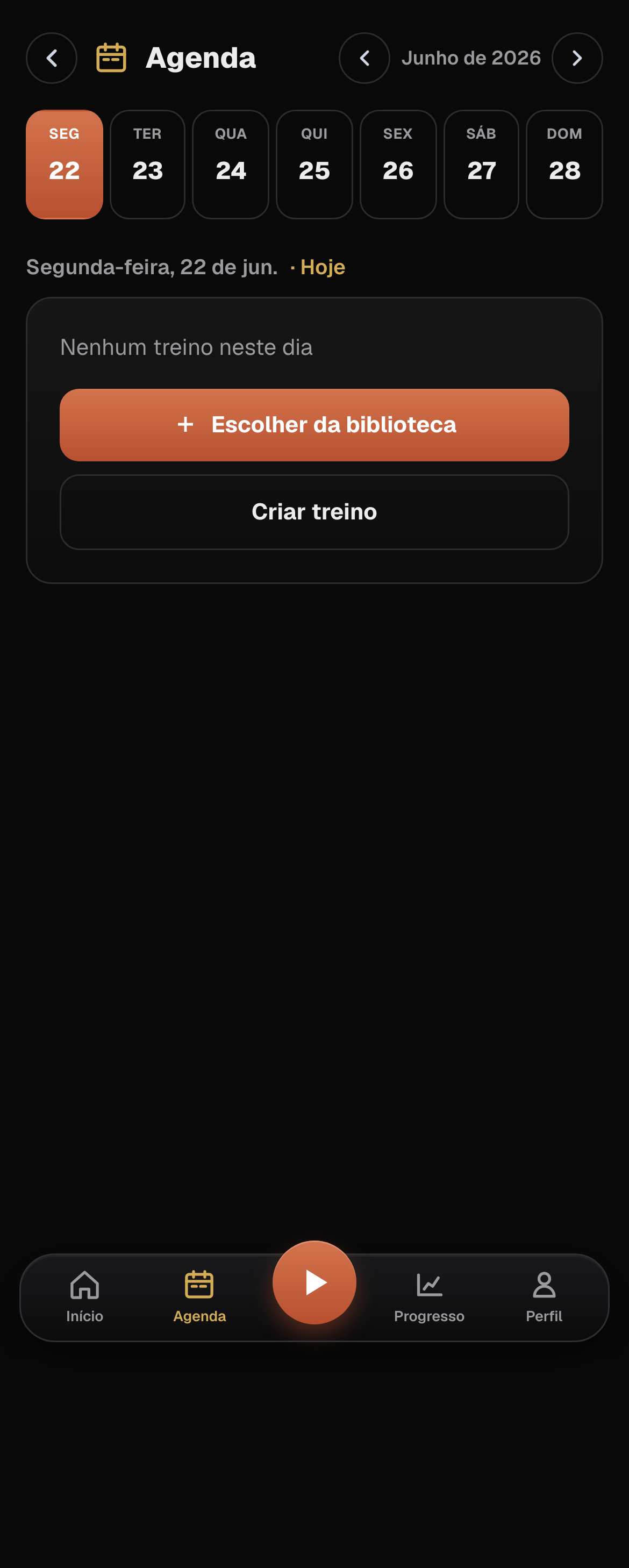 Agenda de treinos programados, na visão do cliente