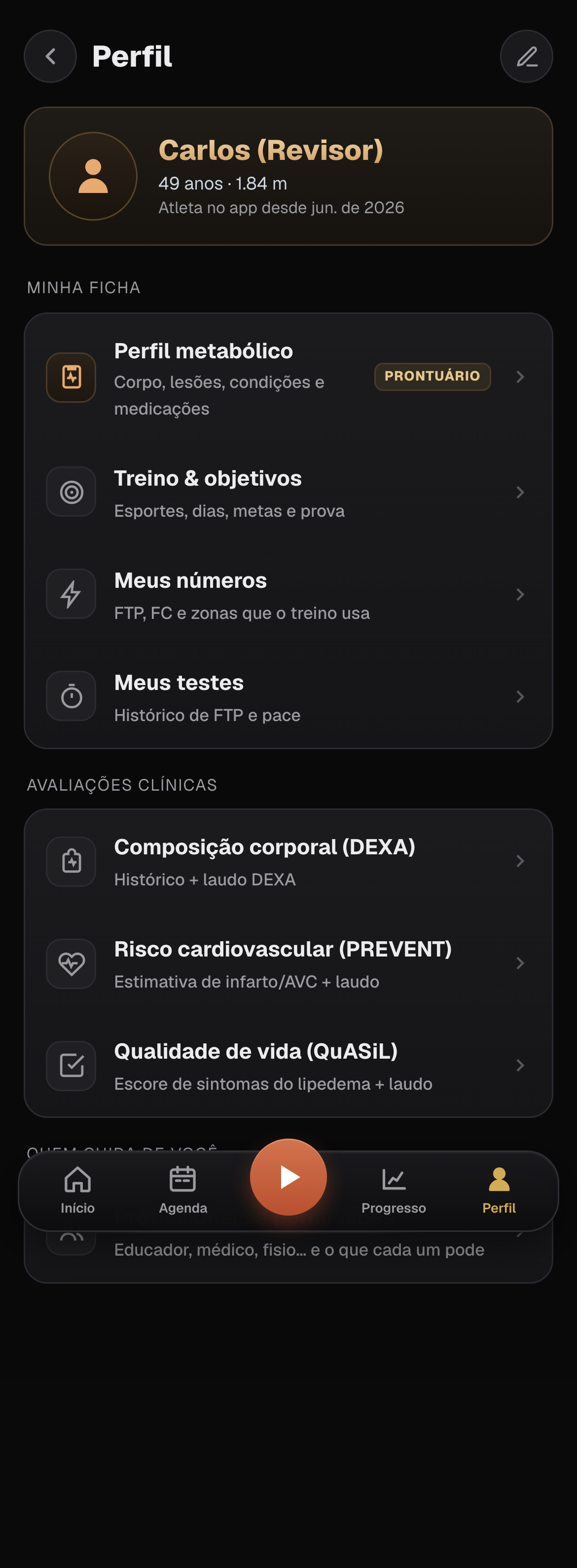 Tela onde o paciente autoriza os profissionais que o acompanham